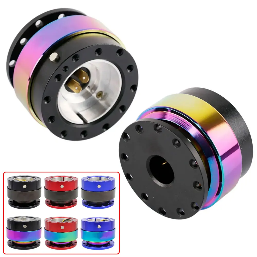 Universal Neo Chrome-Black Steering Wheel Quick Release Hub Kit - Aluminum Snap Off Adapter  for Racing Tuning