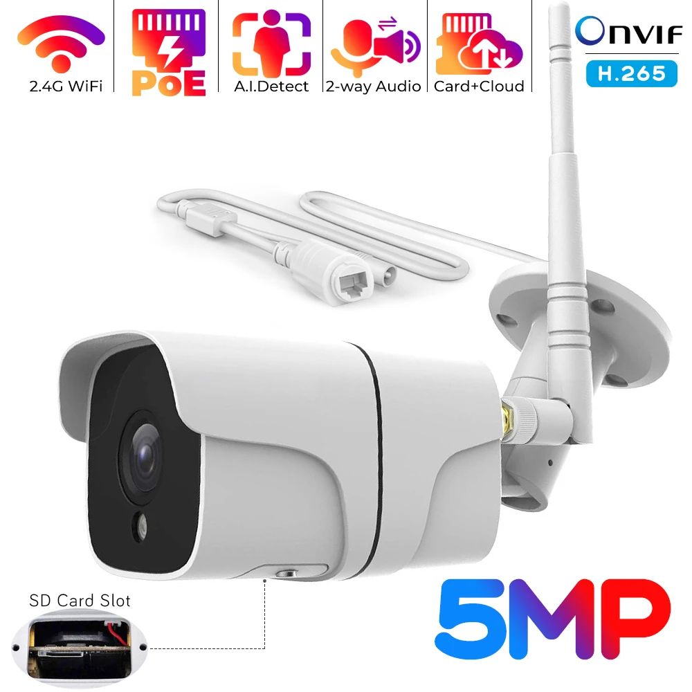 

5MP Outdoor Wifi PoE Camera H.265 Onvif Human Detect CCTV IP Camera 2MP TF Card Audio 3.6mm Fixed Lens Surveillance Camera iCSee