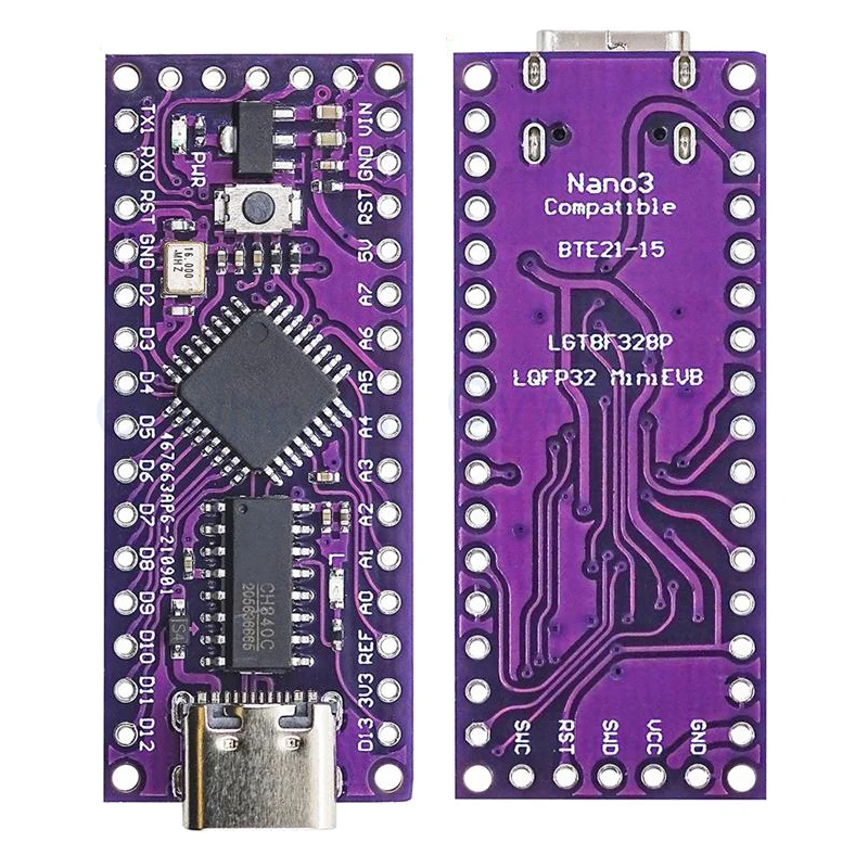 Micro USB para Arduino, Compatível com ATMEGA328, Nano V3.0, LGT8F328P, CH9340C, HT42B534-1, LGT8F328P, LQFP32, MiniEVB, Tipo-C