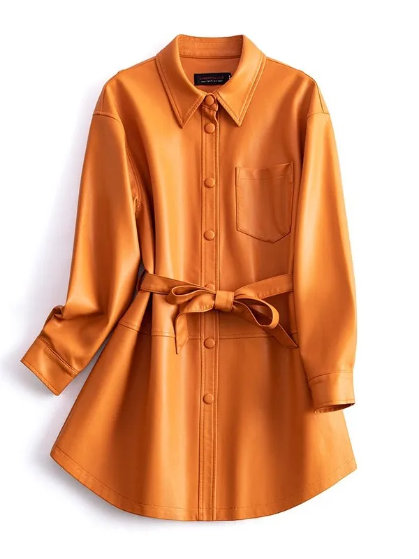 Xu Lu Yang Mi Real Leather Jaet Women's Mid-Length Premium Feel 2025 Spring Autumn New Lamb Skin Coat Commute Sle Loose Fit