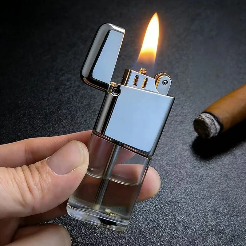 

New Visual Oil Tank Grinding Wheel Lighter Outdoor Mini Metal Open Flame High Beauty Lighter Personalized Trendy Men's Gift