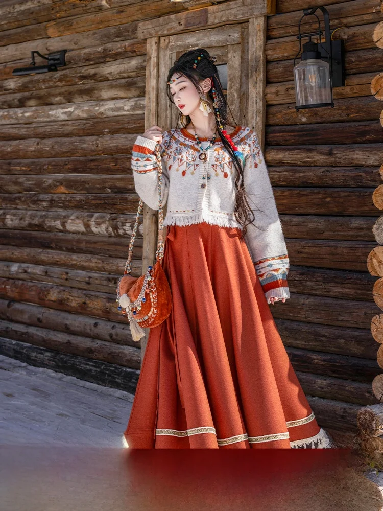 

Оригинальный свитер Dr Cloud Song, цельный наряд для весны и осени, в стиле Ханьфу, женская модная этническая национальная юбка в национальном стиле