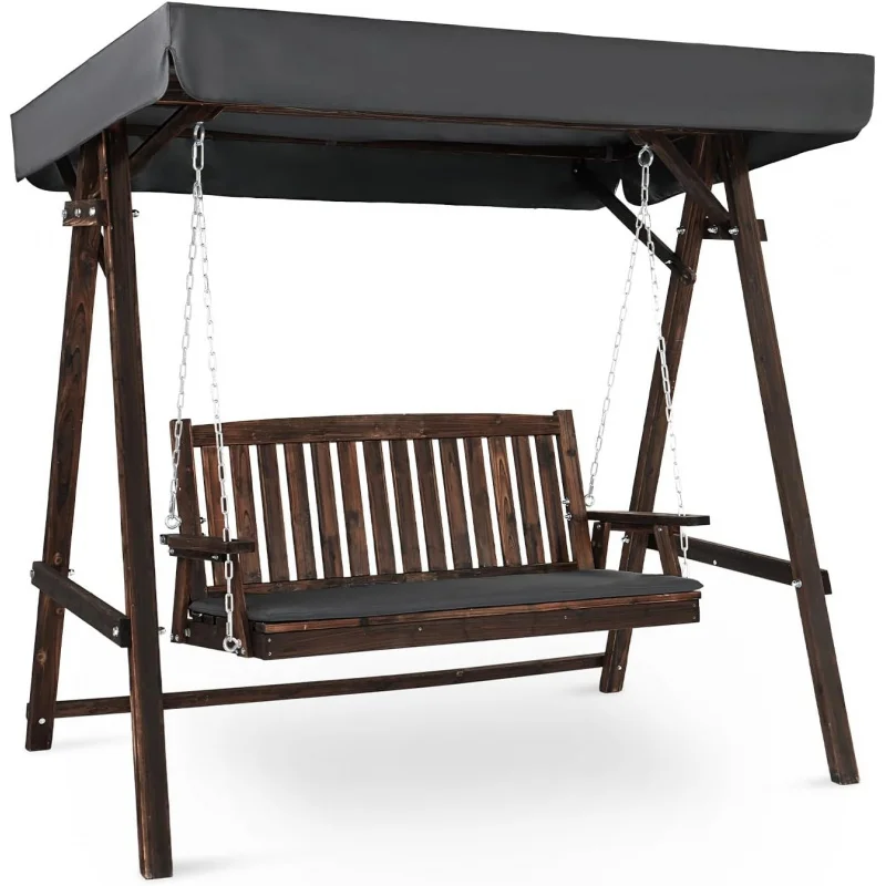 

2026 New：Porch Swing with Stand, Wooden Swing & Stand with Canopy, Hanging Swing Chair with Stand Garden, Patio and Y