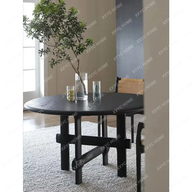 XXMedieval style dining table  solid wood minimalist retro round table high-end art table