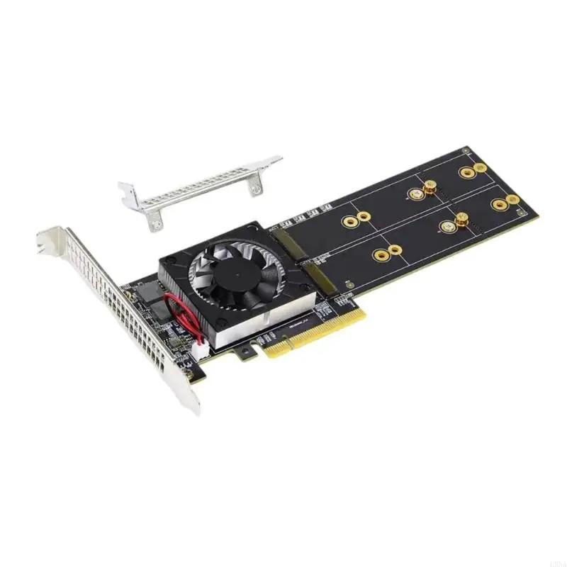 

2025 New Four M.2 NVMe PCIe3.0 Expansion Card With Hardware Level SSDs Support Active Cooling System Double Brackets