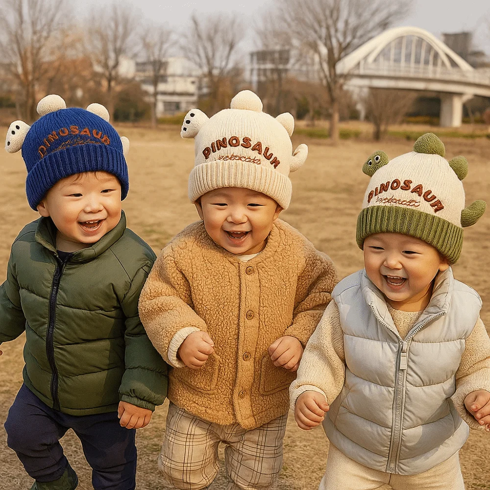 

Новый милый детский пуловер с изображением динозавра, морозостойкая ветрозащитная шапка для защиты ушей, теплая утолщенная вязаная шапка, зимняя