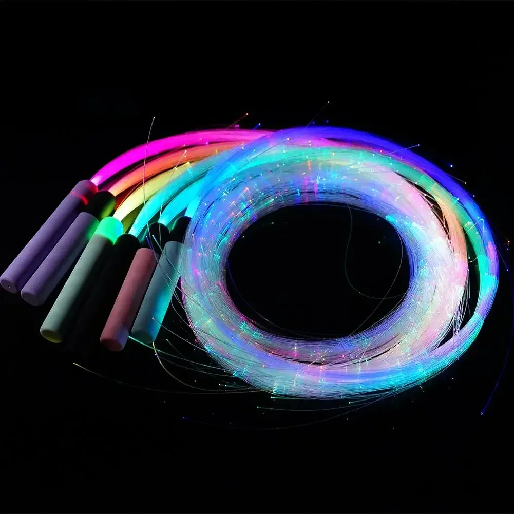 LED RGB Fiber Optic Whip 7color Change Super Bright Optical Hand Rope Light Pixel Whip  Dance Party Lighting Show for Festival