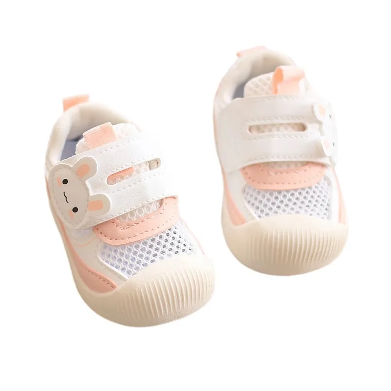 Children Sneakers For Spring.Summer Baby Air Permeable Mesh Cute Cartoon Walking Shoes Boys Girls Bunny bear Sticker Casual Shoe