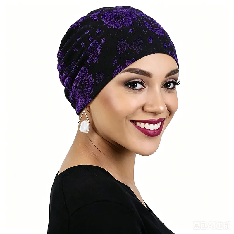 New Women Lace Embroidery Flower Turban Cap Muslim Mesh Inner Hijab Hat Under Scarf Cap Lady Cancer Chemo Cap Hair Loss Hats - view 5