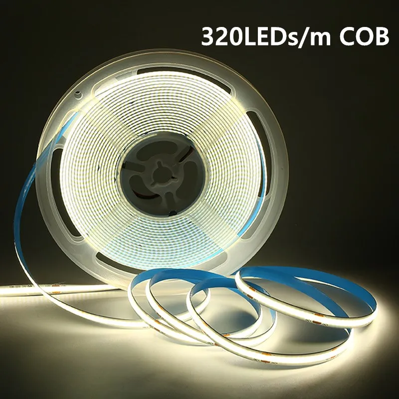 COB Led Strip Light 12V 24V 320LEDs/M Flexible Ribbon 0.5m-10m Super COB LED Strip Tape Light Warm White For Bedroom Room Decor