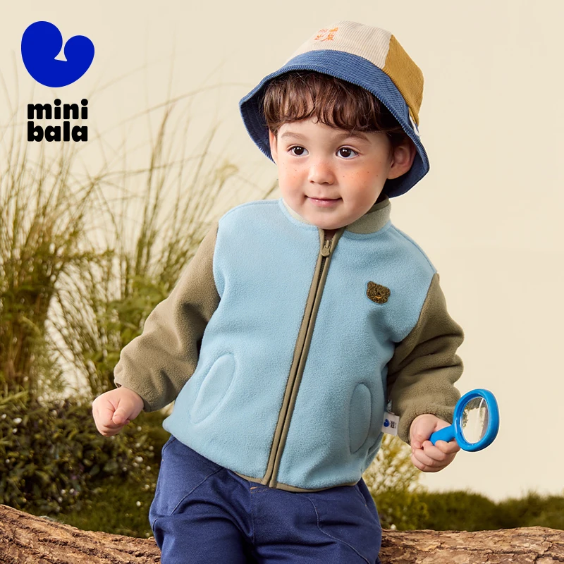 

Детская плюшевая куртка Mini Bala, осень 2025, антистатический флисовый теплый топ с длинными рукавами для улицы