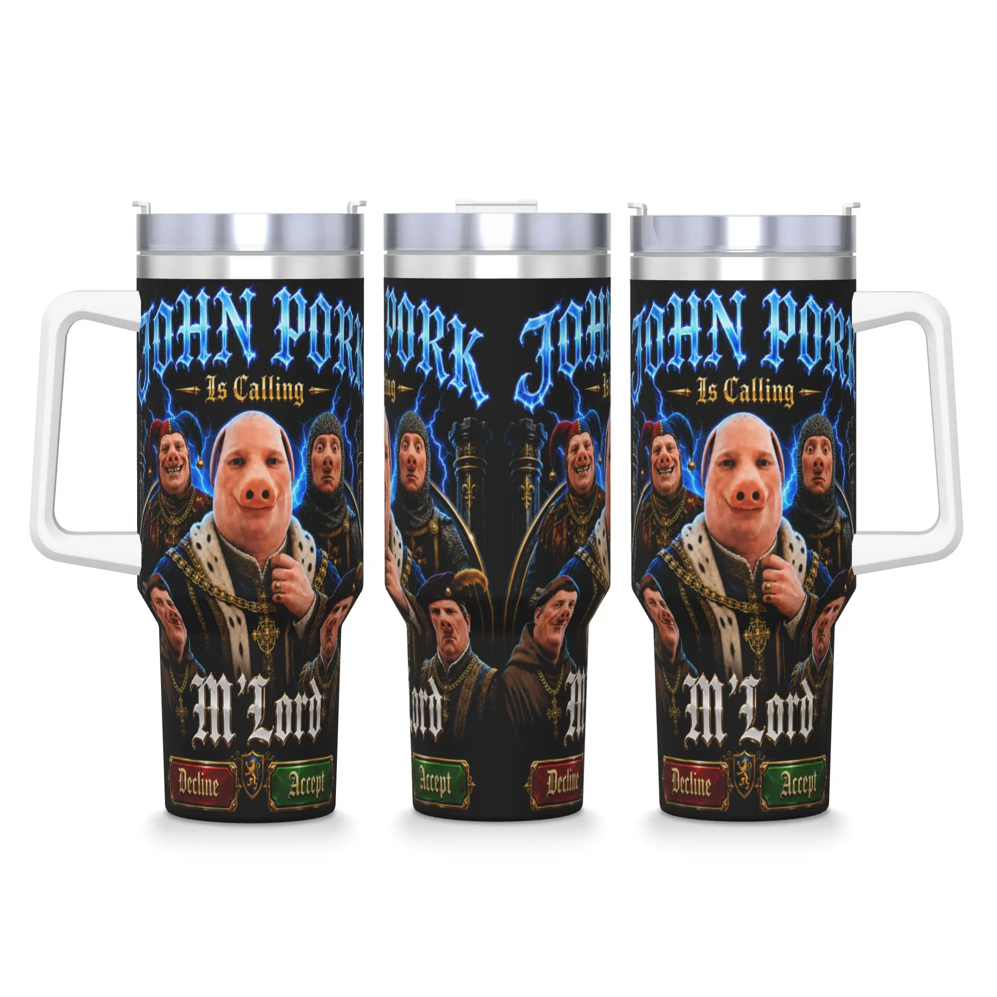 Stainless Steel Tumbler John Pork is Calling Medieval Bootleg Meme Brainrot Coffee Mug Keep Heat Hot Drinks Mugs Cup