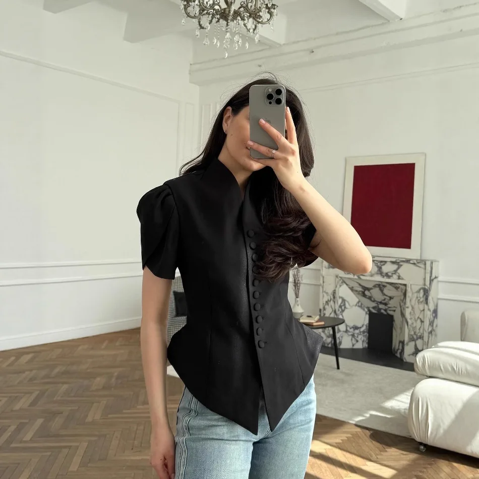 

Faionable Ele Женская приталенная блузка Bubble Sve Жилет Трансграничный INS Sle Suit Jaet Полиэстер Материал