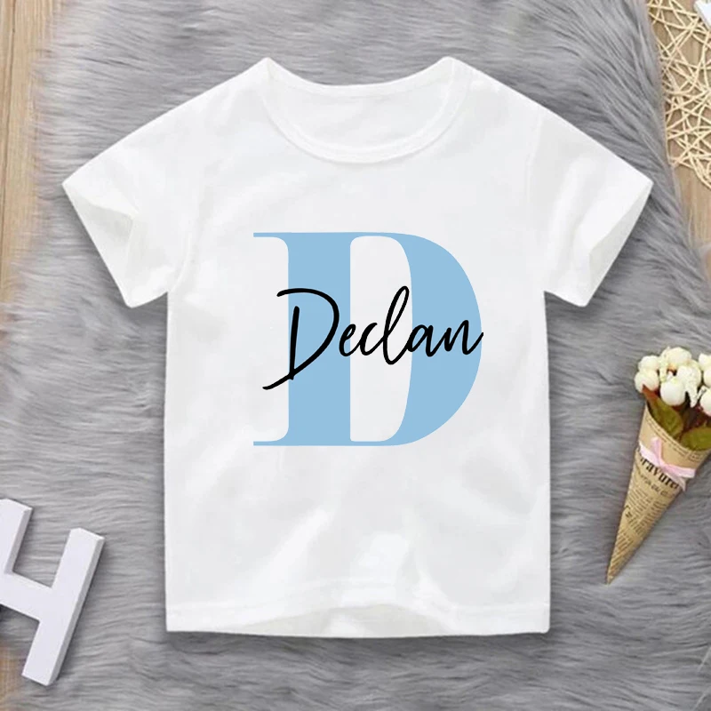 Personalized Alphabet Letter Name Boy T-Shirt Custom Kids Initial Name Shirt Funny White Children Shirts Tees Kids Birthday Gift