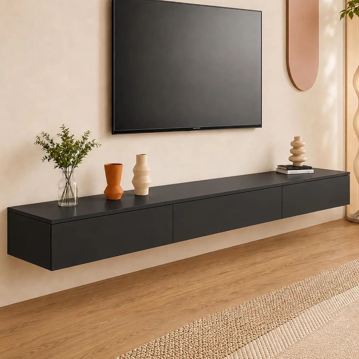 55" Floating TV Stand with Drawers, Fits 50"-60" TVs, Modern, Customized