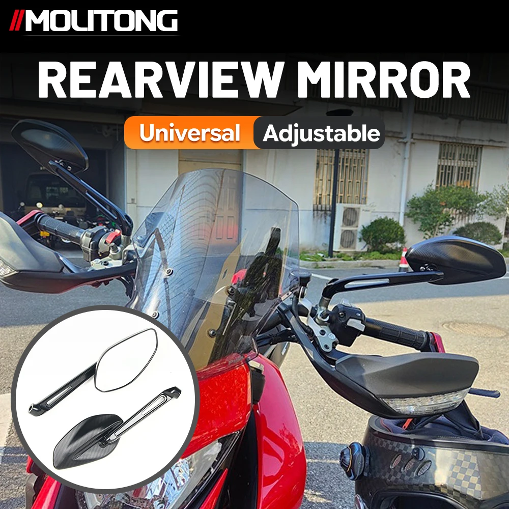 Motorcycle Rearview Mirrors Pair Texture Backplate Hollow Aluminum Arm Adjustable Angle Side Mirror For Motorbike Accessories