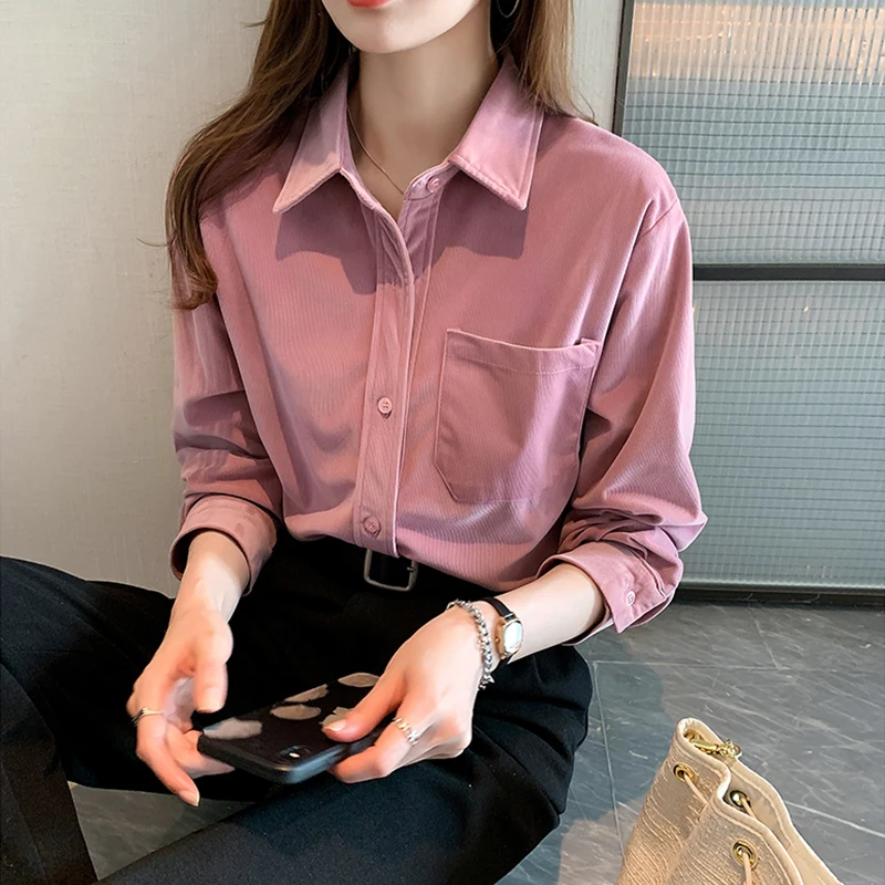 

Loose Long Sleeve Pink Shirt Women's Business Casual Style Dongda Gate Design Sensation Korean Version Autumn Collection