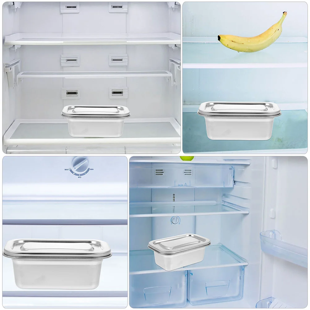 Food Fresh Keeping Box Ice Cream Box Container Kitchen Storage Organizer Drawer Freezer Yogurt Dessert Box Stainless Steel Case