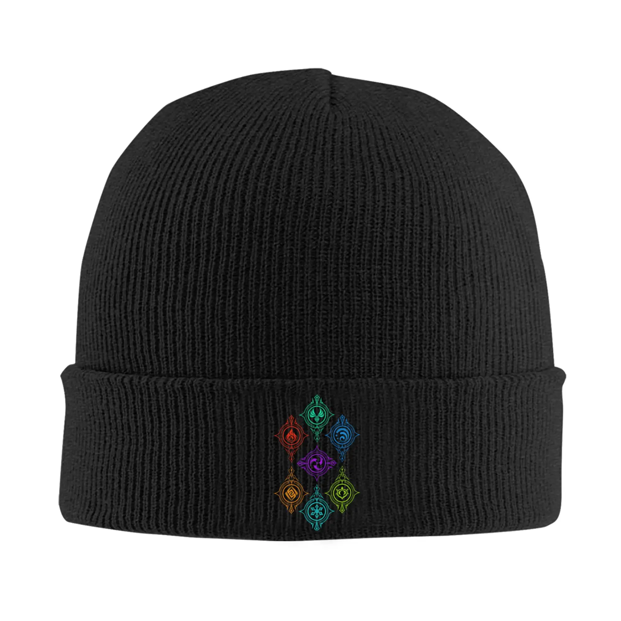 Custom Genshin Impact Bonnet Hat Hip Hop Knitted Hats Men Women Unisex Elements of World Warm Winter Skullies Beanies Caps
