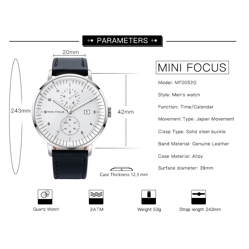 MINI FOCUS-reloj de cuarzo minimalista para mujer, cronógrafo de marca superior, de lujo, con correa de cuero, a la moda, elegante, resistente al agua