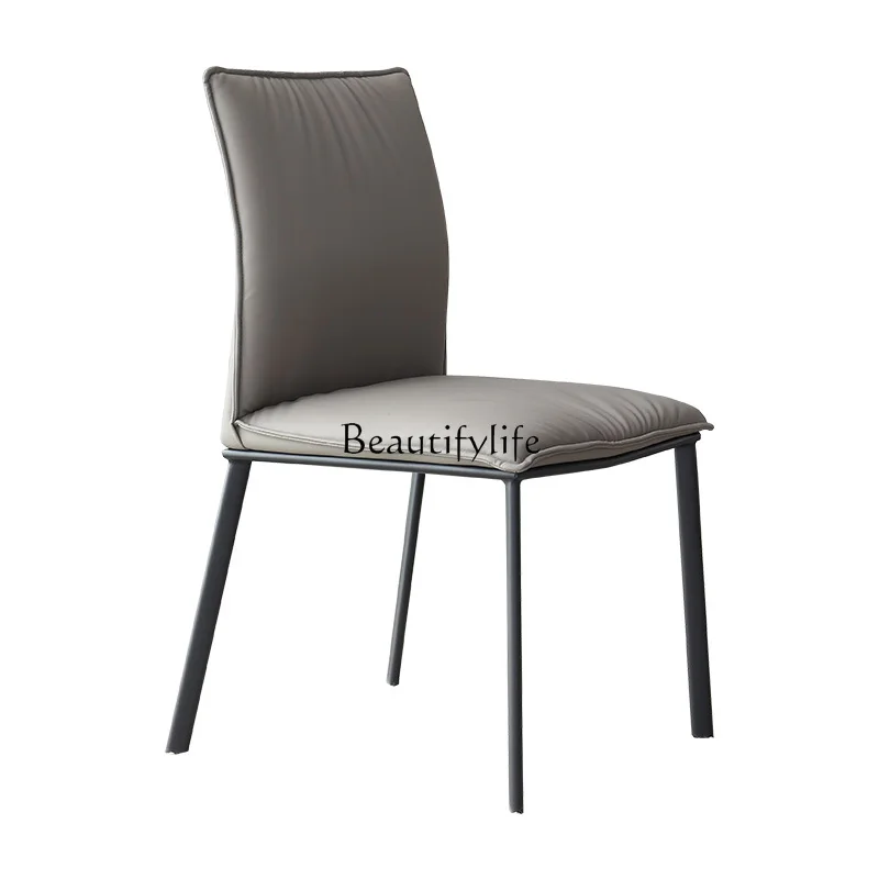 Italian Dining Chair Modern Minimalist Featured Leather Household Restaurant Backrest Soft Chair