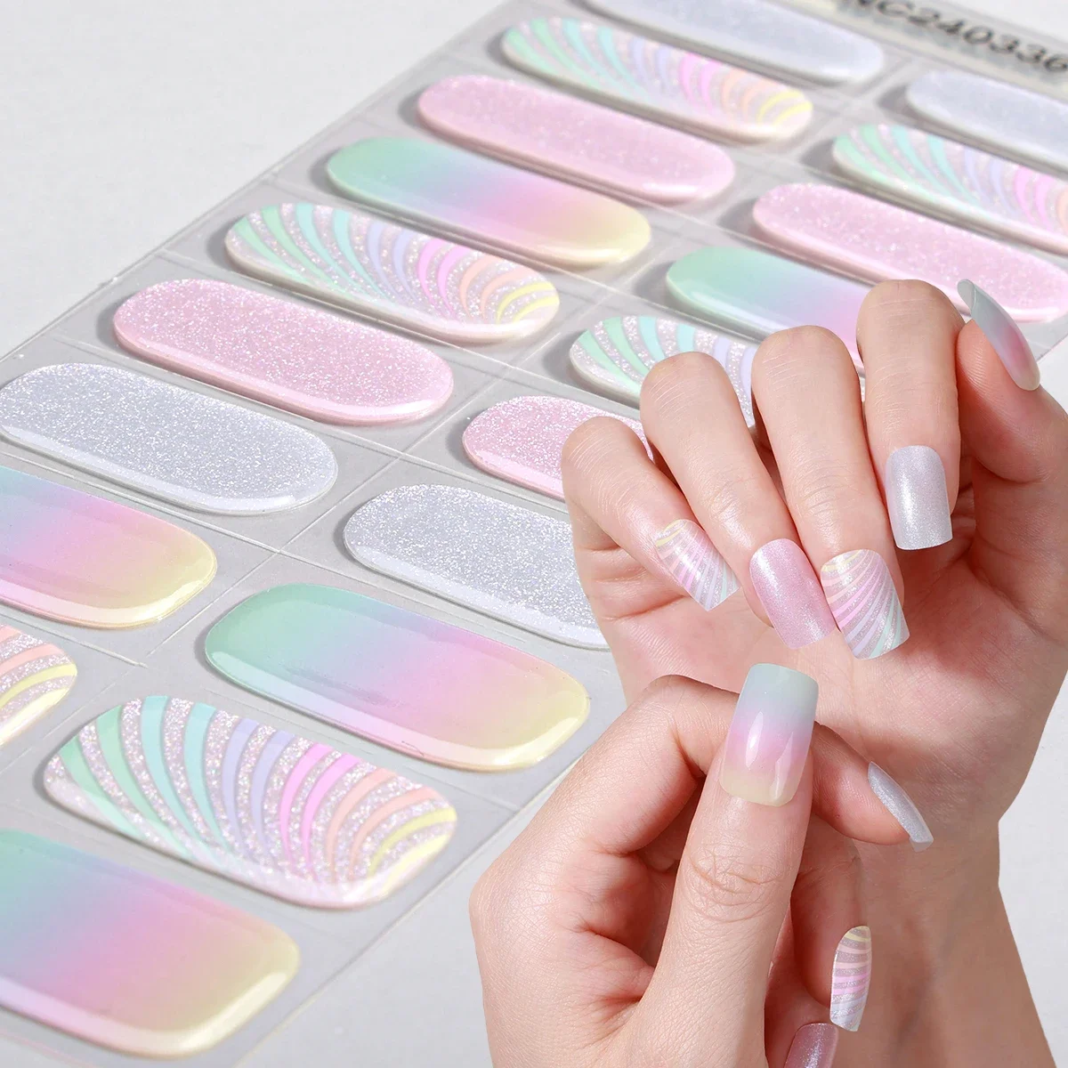 20 conseils perle blanc dégradé sirène Semi-durci ongles Gel bandes paillettes Aurora Gel ongles autocollants auto-adhésif UV autocollant pour ongles