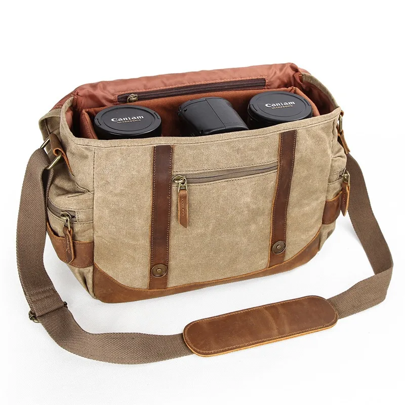 

Сумка для фотоаппарата - водонепроницаемая холщовая сумка через плечо для фотосъемки на одно плечо, ретро и повседневная цифровая сумка DSLR