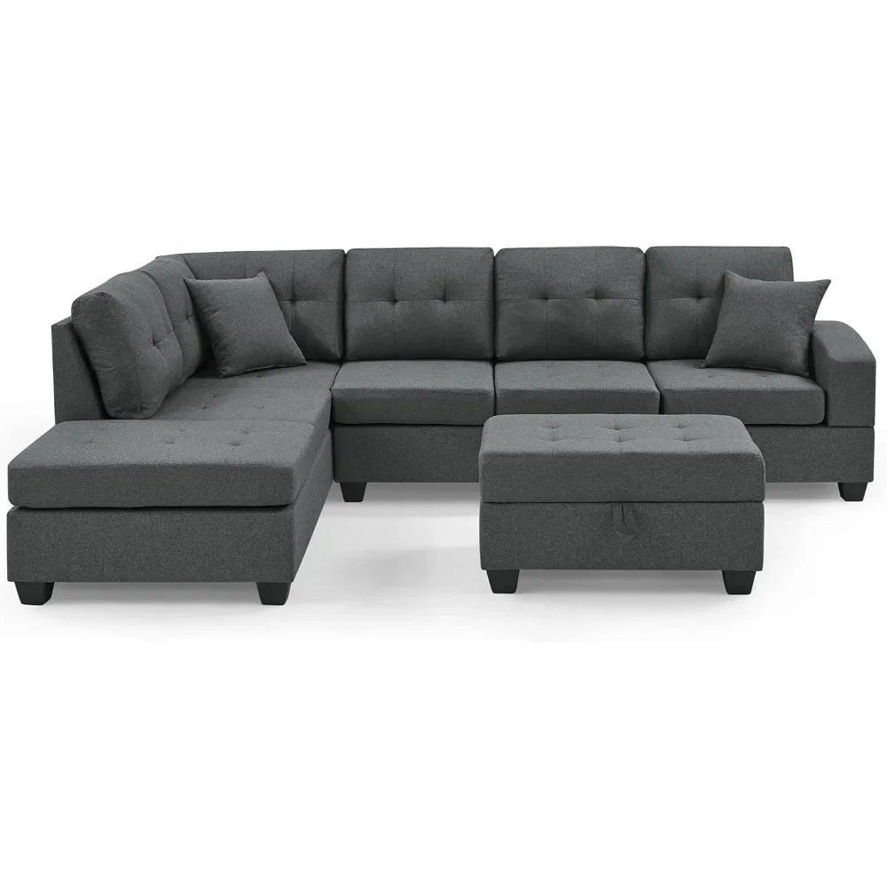 

Living Room Sofa Set , L Shape Modular Storage Ottoman & Chaise, Comfy Corner Sofa Cup Holder Living Room Furniture Couch Sets