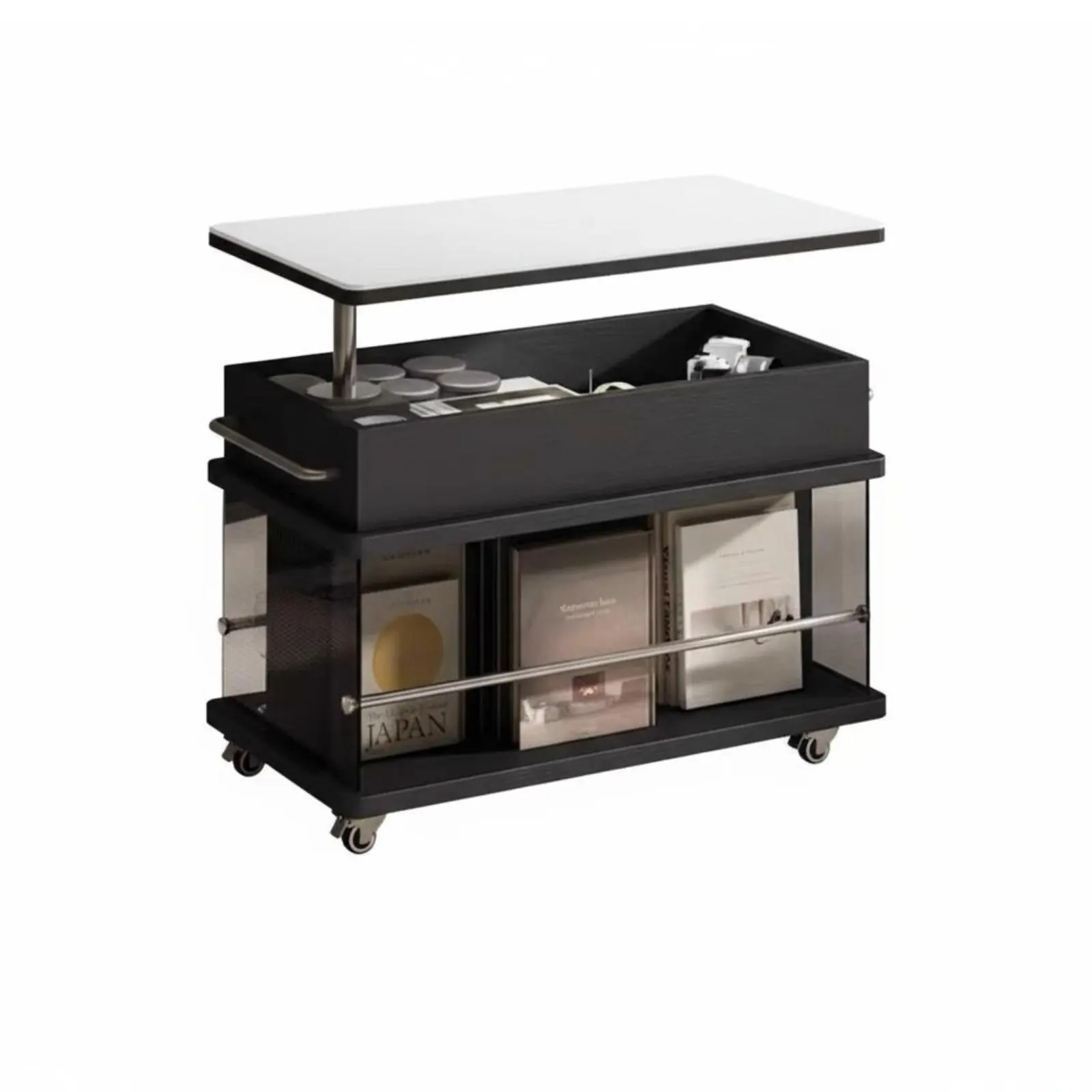 

2-Tier Rolling Trolley Light Luxury Design Side Table With casters Multi-Functional for Homeowners, Adults, Small areas, Office