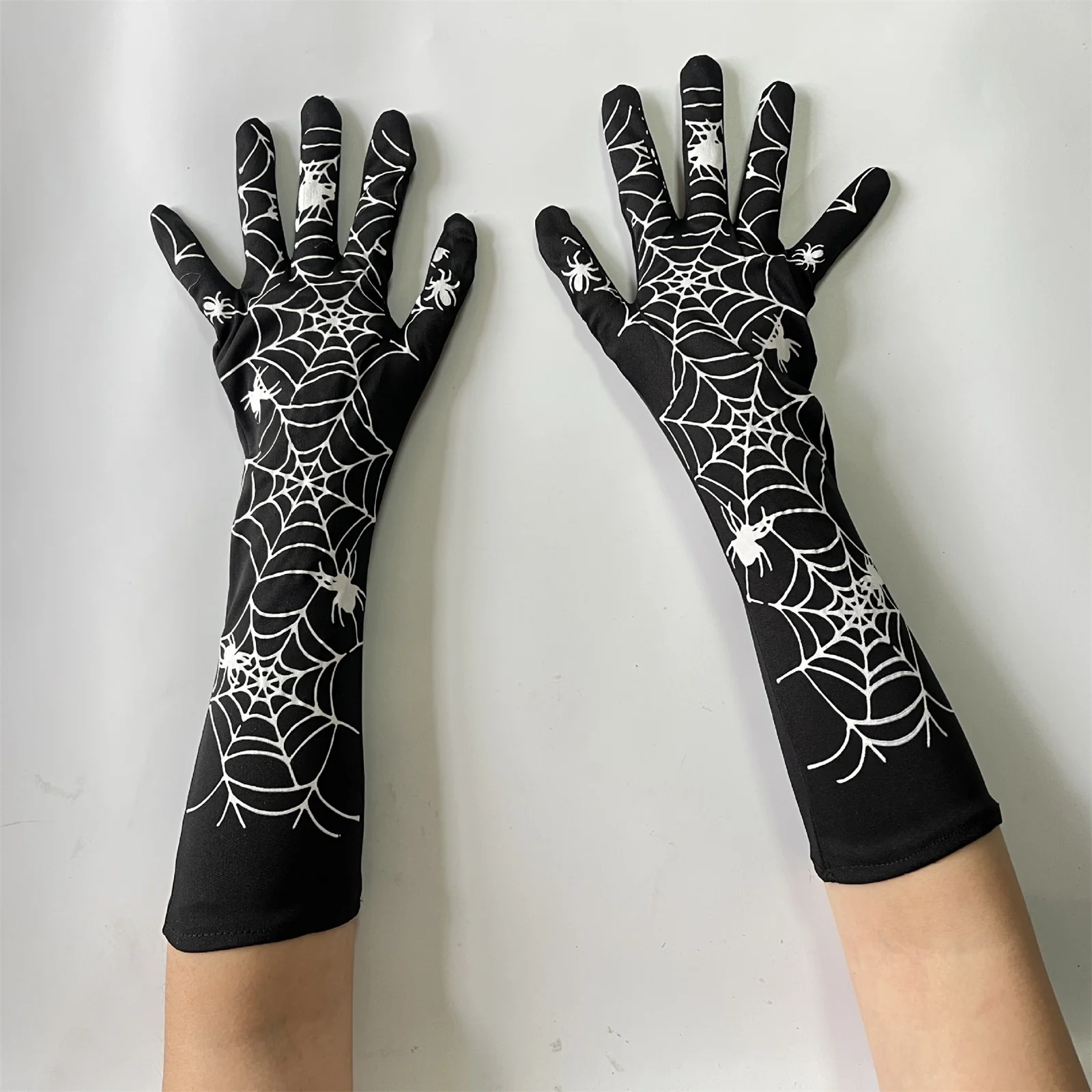 Guantes de Halloween con estampado de murciélago y telaraña, guantes de fiesta para mujer, accesorios de disfraz de Cosplay