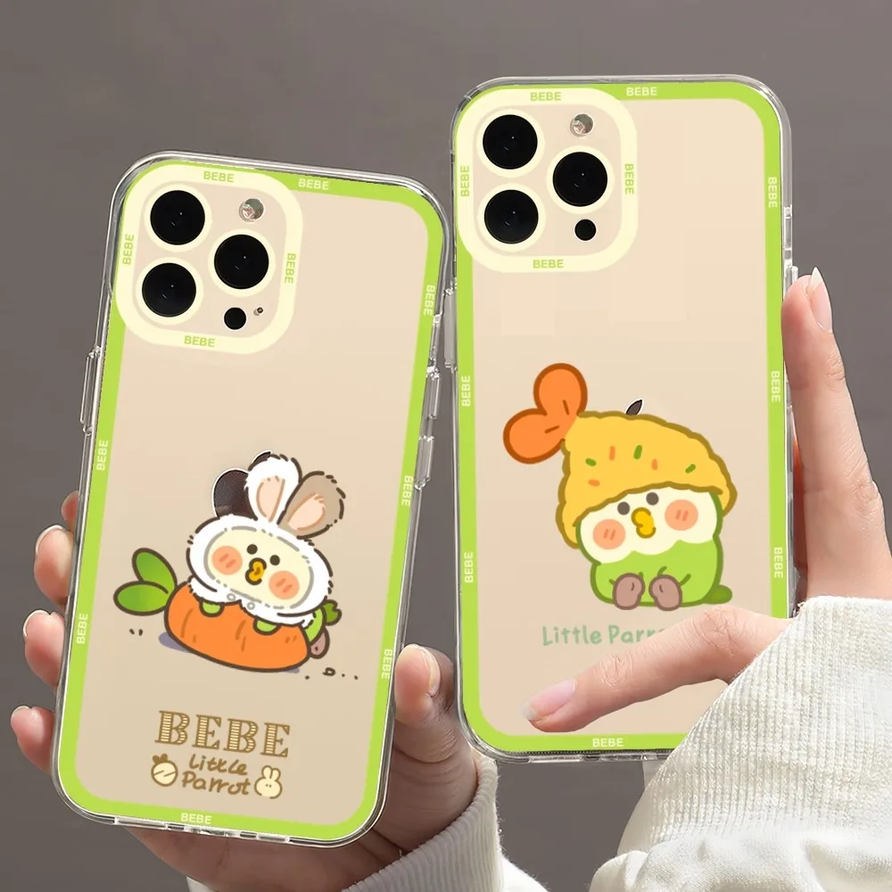 Cartoon Cute Little Parrot Bebe Phone Case For Samsung A73 A72 A71 A70 A53 A52 Transparent Border Shell