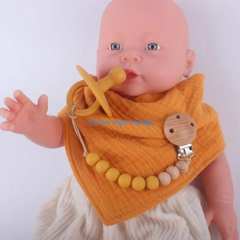 

090B Baby Bibs Pacifier & Anti-Lost Clip Teething Soother Holder Newborn Shower Gift