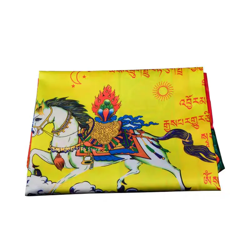أعلام الصلاة الملونة Xizang نسيج القماش الحريري الرياح الحصان العلم ديكور منزلي Xizang الصلاة في الهواء الطلق معلقة للديكور