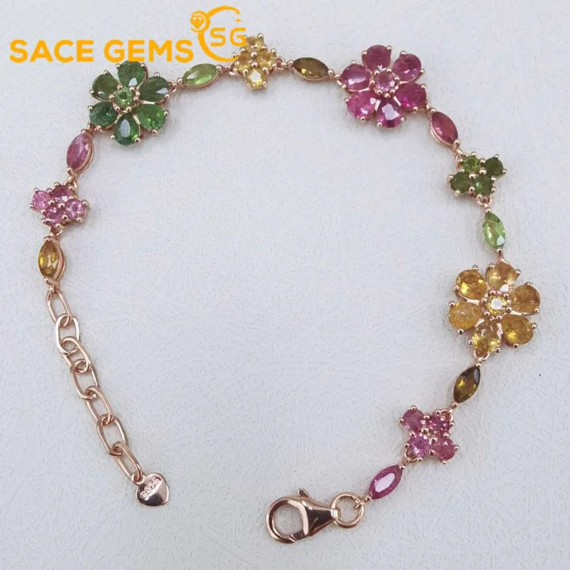 

SACE GEMS New Arrival 925 Sterling Silver Natural Tourmaline Gemstone Bracelrts for Women Engagement Cocktail Party Fine Jewelry