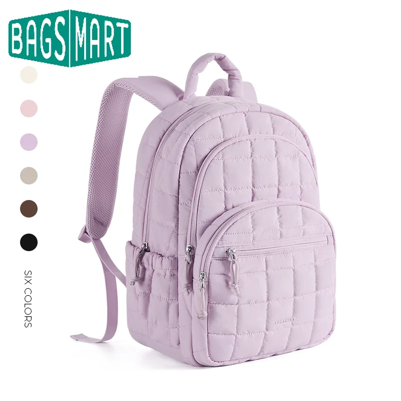 

Дорожный рюкзак BAGSMART для женщин, стеганый повседневный рюкзак, водонепроницаемая сумка для книг, модный студенческий рюкзак для ноутбука 15,6 дюймов