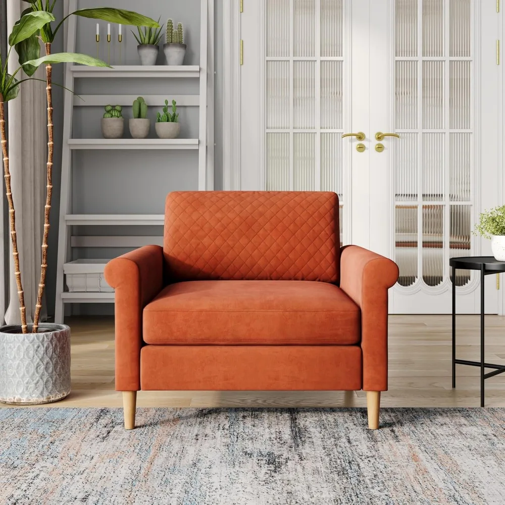 Orange Compact Single Sofa - Foam Pocket Spring Hybrid Upholstered Couch - Modern Armchair for Living Room, Bedroom