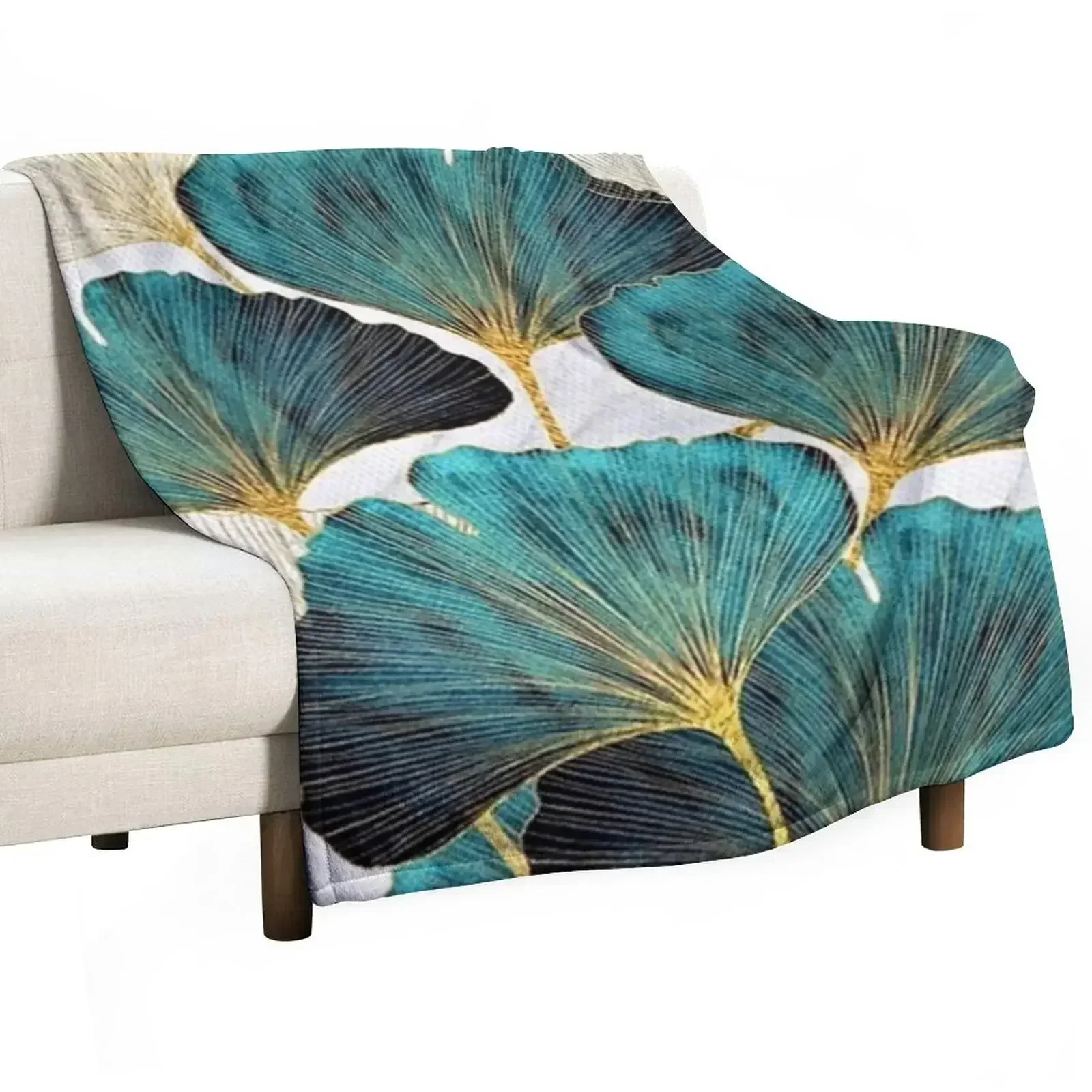 

Blue ginko leaves Throw Blanket Soft Home Decor Blanket for Couch Bedroom