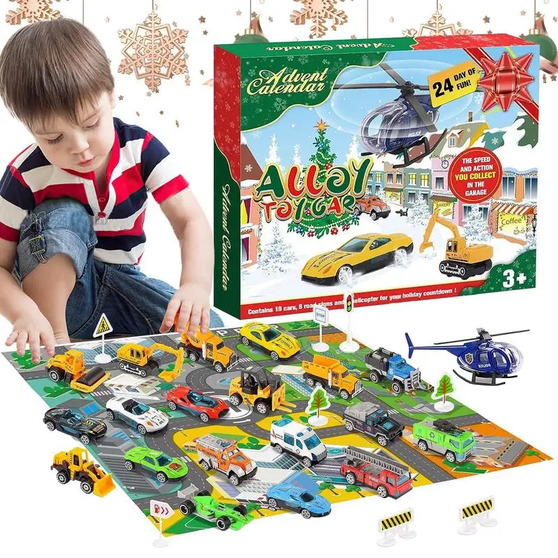 

Christmas Advent Calendar Car Toys 24X Christmas Countdown Calendar Race Car Toys Decorative Multifunctional Advent Calendar