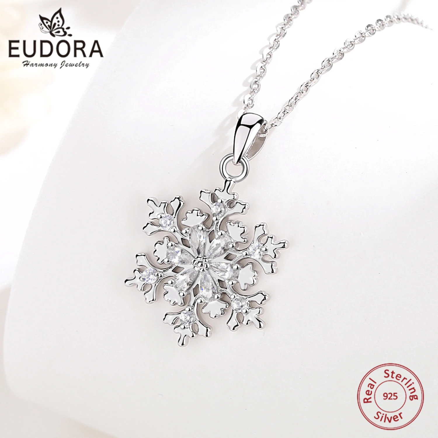 

Ожерелье Eudora из стерлингового серебра 925 пробы со снежинками, роскошный зимний кулон с цирконом, изысканные праздничные украшения, Рождественский подарок для женщин и девочек