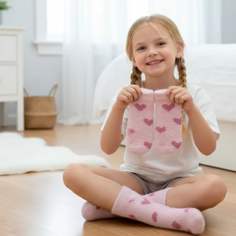 

Универсальные женские носки до щиколотки с плюшевым сердечком, комфорт на весь день, нескользящая подошва, идеально подходит для занятий в помещении и в помещении