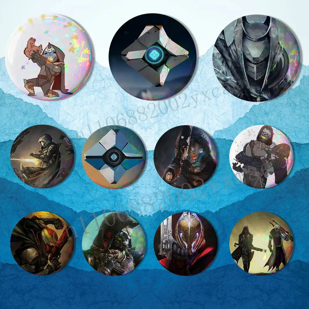 

Cayde 6 Witness Destiny 2 Reflective Pin Tinplate Round Brooch Cartoon Cosplay Badges for Bag Hat Toys Gifts