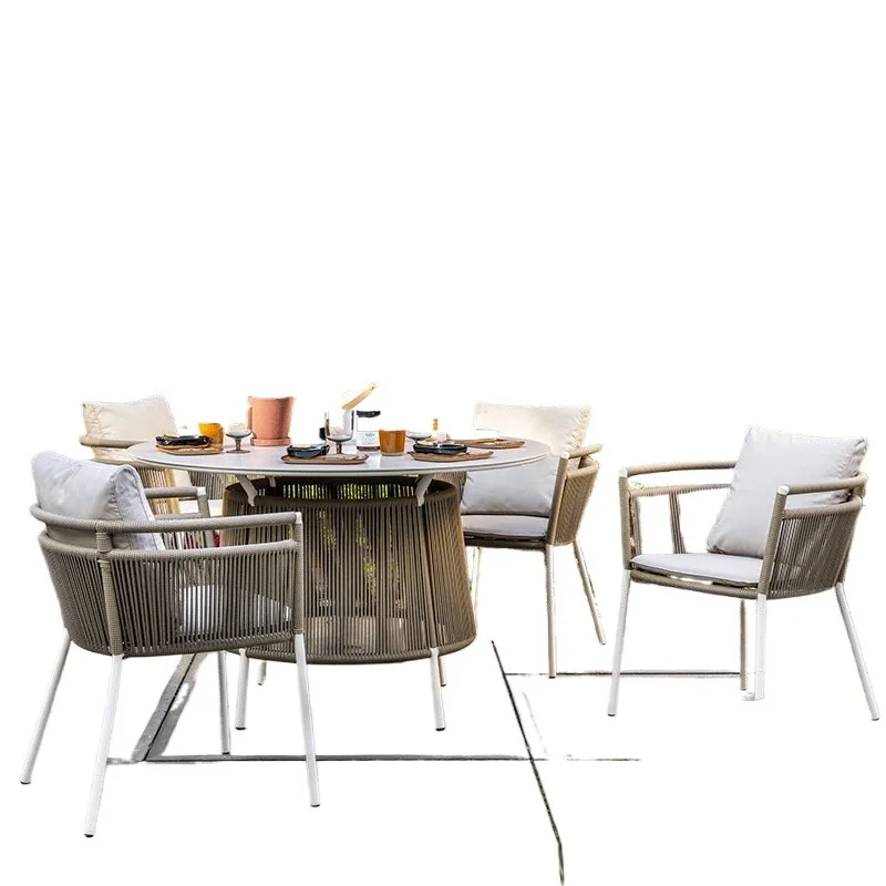 Nordic outdoor furniture: seaside beach, courtyard, villa, garden, rattan sofa, round table combo