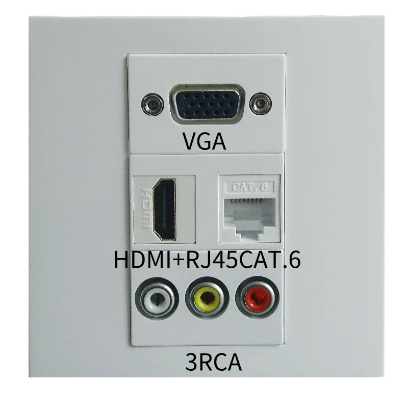 86 type VGA HDMI RJ45 CAT. 6 3-hole RCA direct connection combination female to female multimedia wall panel