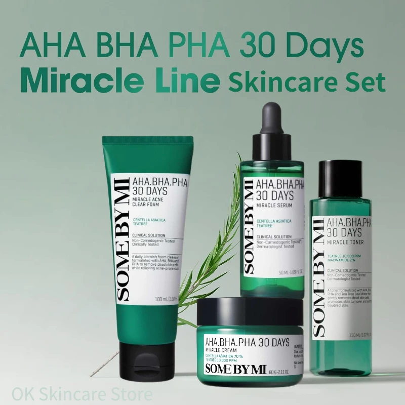 

Korean Skincare Set SOMEBYMI AHA BHA PHA 30 Days Miracle Cleansing Foam,Acne Toner,Facail Serum,Daily Soothing Cream 4pcs Sets