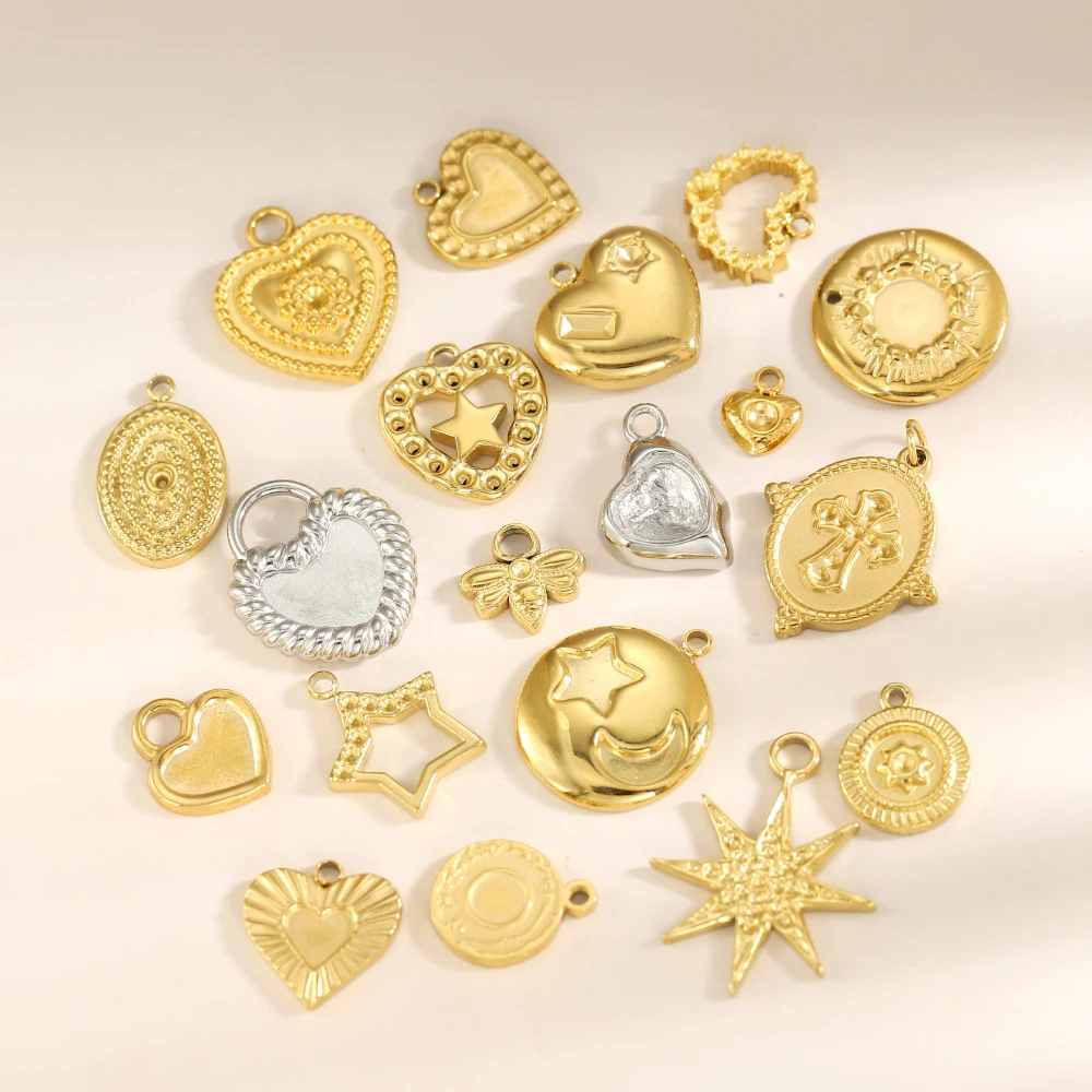 CARLIDANA Neue Mode-Schmuck DIY-Zubehör Vergoldete Herz-Stern-Mond-Kreuz-Anhänger für Armband- und Halsketten-Herstellung