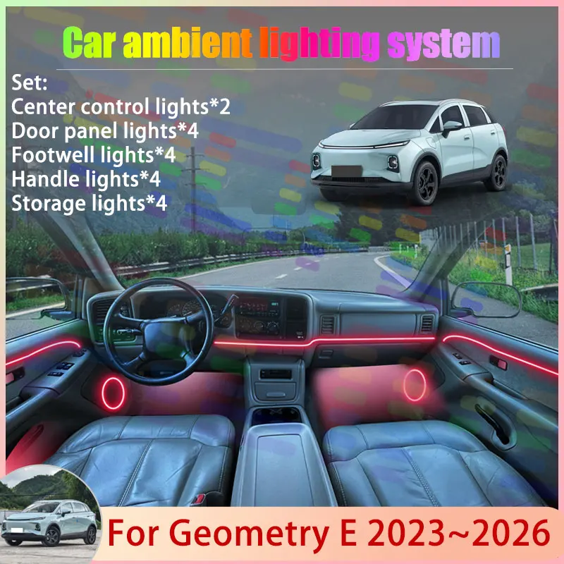 For Geometry E 2023~2026 2024 2025 SUV 2/24 in 1 Car Atmosphere Light Lamp RGB Shade Ensemble Streamer Atmosphere Set Auto Parts