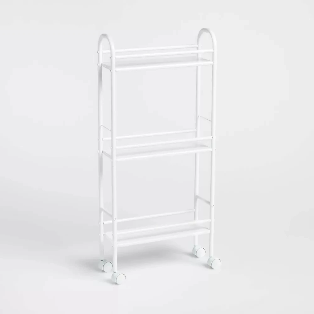 

3 Tiered Narrow Storage Cart with Wheels,Slim Bathroom Shelf on Wheels,Metal Thin Rolling Cart for Kitchen,Office,Narrow Place
