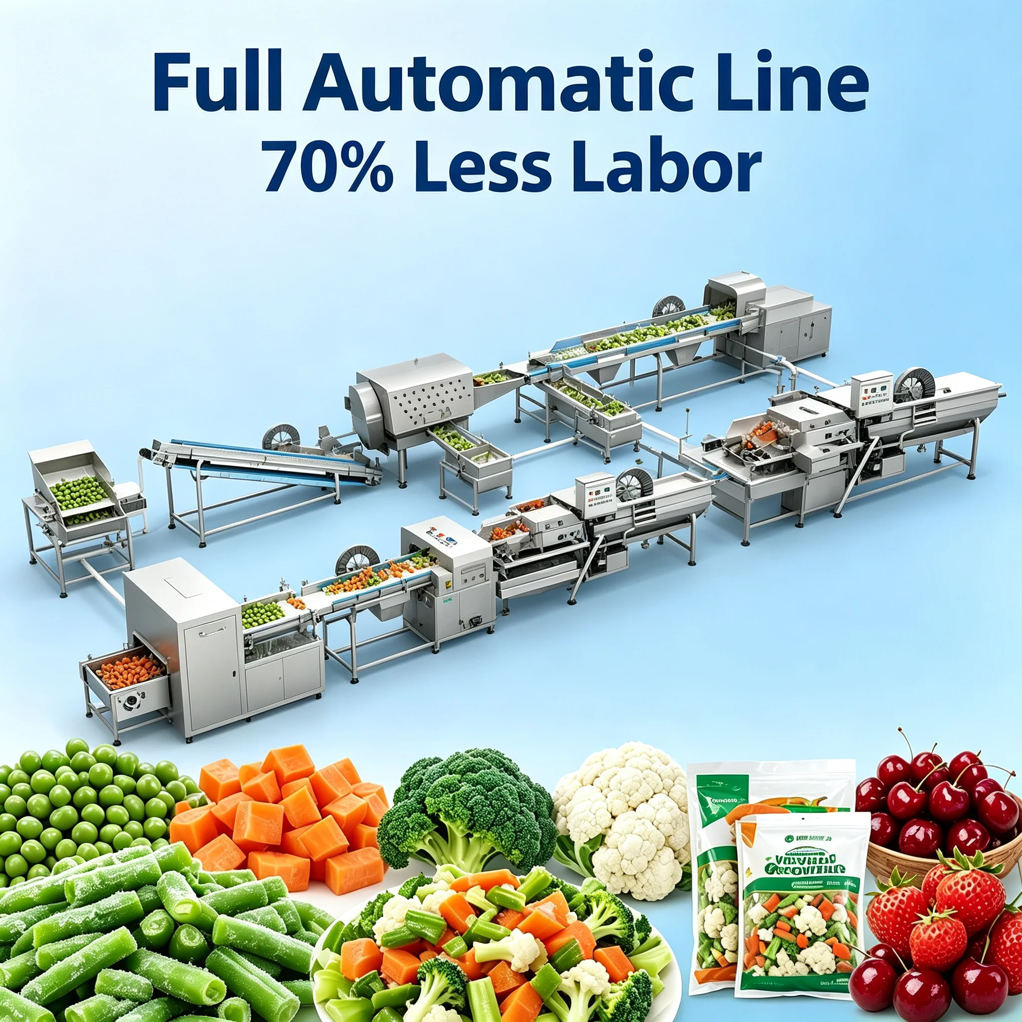 Frozen Vegetable Production Line IQF Freezing Equipment 500‑15000kg/h Custom Capacity For Startup And Large Food Factory