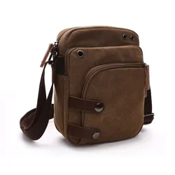 Men's Casual Canvas Small Bag Short Travel Shoulder Bag With Phone Pocket Vintage Crossbody Bags for Man to Hiking