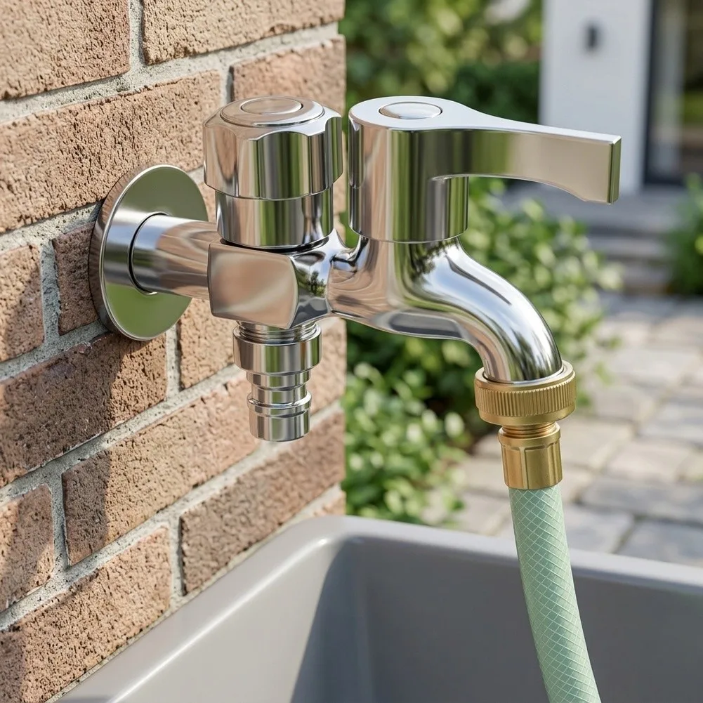 Zinc Alloy Outdoor Dual Connection Faucet Compatible with For washing Machines Copper Core Precision Disc Valve Design